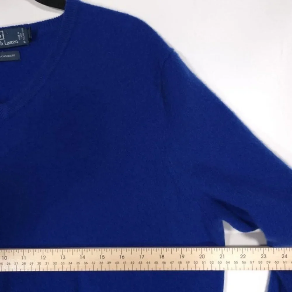 POLO RALPH LAUREN 100% CASHMERE Italian Yarn XL‎ Pullover V Neck Sweater Blue